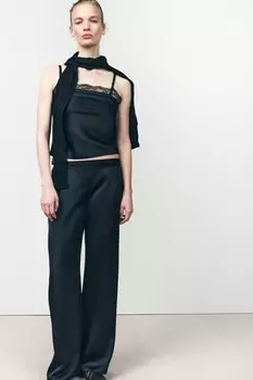 Атласные брюки с деталями entredos ZARA, черный