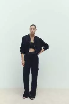 Атласные брюки с карманами на бедрах Zara, черный