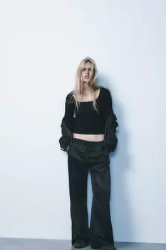 Атласные брюки с лампасами по боку ZARA, черный