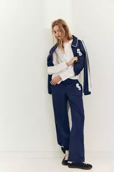 Атласные брюки с лампасами по боку ZARA, темно-синий