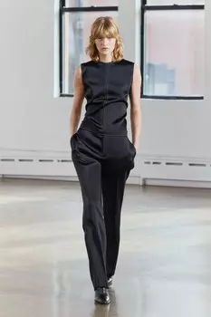 Атласные брюки с отстрочкой ZARA, черный