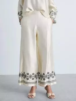 Атласные брюки с вышивкой зиад Mango, цвет Beige/Black