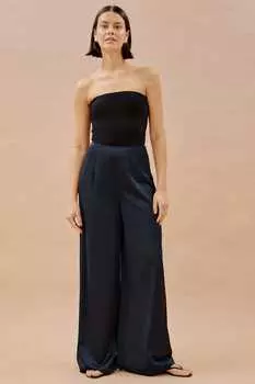 Атласные брюки с завышенной талией и широкими штанинами Albaray, синий