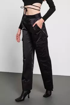 Атласные брюки с завышенной талией Tommy Jeans, черный