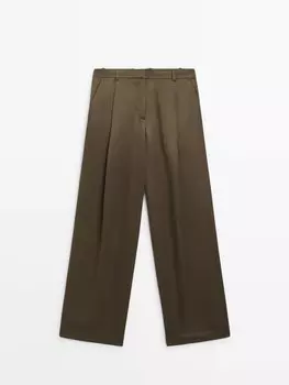 Атласные брюки широкого кроя со стрелками Massimo Dutti, зелеый