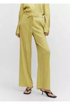 Атласные брюки со складками Mango, зеленый