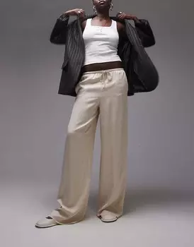 Атласные брюки Topshop Tall – бежевого цвета с кулиской на талии
