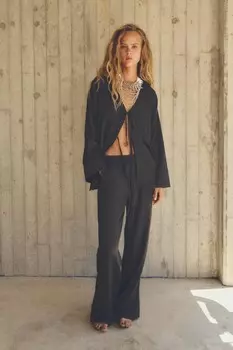 Атласные брюки в пижамном стиле ZARA, цвет washed petrol