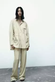 Атласные брюки в пижамном стиле ZARA, цвет морской волны