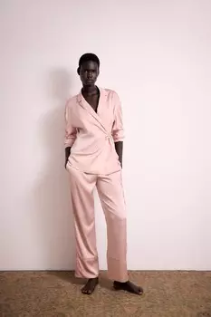 Атласные брюки в пижамном стиле ZARA, розовый