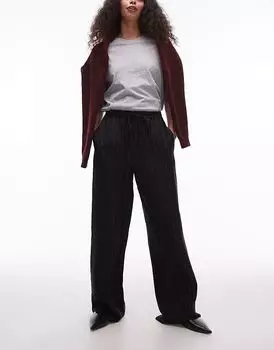 Атласные брюки в тонкую полоску на шнурке черного цвета Topshop