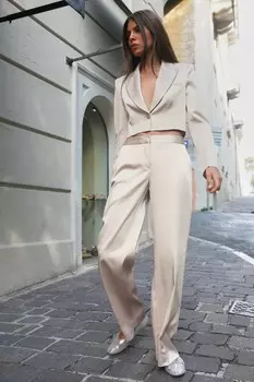 Атласные брюки ZARA, цвет cava