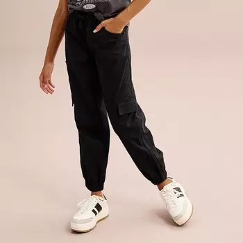 Атласные джоггеры-карго SO для девочек 6–20 лет стандартного и большого размера, цвет Black Luxe