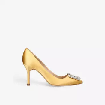Атласные корты Hangisi 90, украшенные кристаллами Manolo Blahnik, цвет mustard