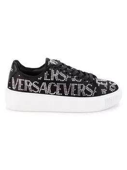 Атласные кроссовки на платформе с декорированным логотипом Versace, цвет Black Multicolor
