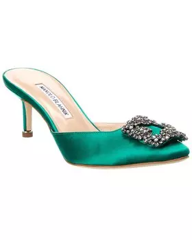 Атласные мюли Manolo Blahnik Hangisimu 50, зеленый