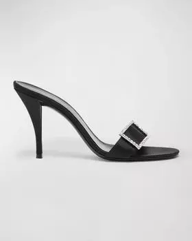 Атласные мюли Simone с пряжкой Saint Laurent, цвет Nero