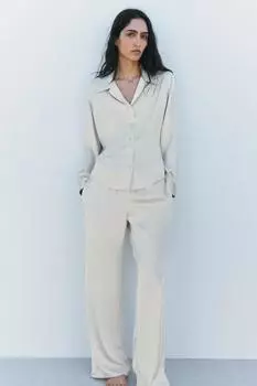 Атласные пижамные брюки ZARA, устрично-белый
