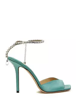 Атласные сандалии цвета воды зеленого цвета с поясом Jimmy Choo