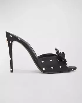 Атласные сандалии-мюли в горошек с бантом Dolce&Gabbana, цвет Nero