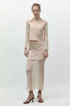 Атласные сандалии с ремнями ZARA, коричневый