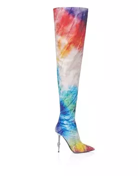 Атласные сапоги Высокие каблуки выше колена Tie Dye Philipp Plein, мультиколор