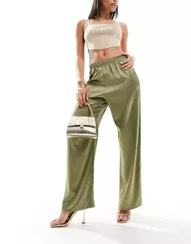 Атласные широкие брюки цвета хаки River Island