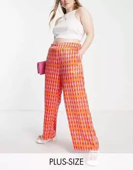 Атласные широкие брюки Vila с ярким принтом в стиле ретро