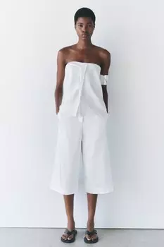 Атласные шорты-бермуды ZARA, белый