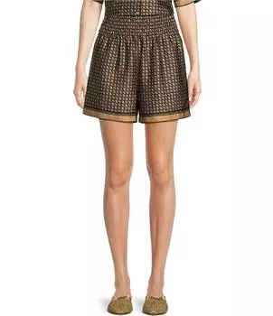 Атласные шорты-боксеры Le' AL.X с принтом и высокой посадкой, присборенной талией, коричневый