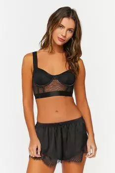 Атласные шорты для нижнего белья с кружевной отделкой Forever 21, черный