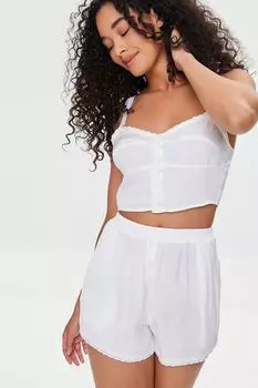Атласные шорты для отдыха с высокой посадкой Forever 21, слоновая кость