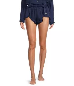 Атласные шорты для сна комбинированного цвета Free People Like Honey, синий