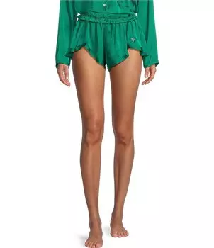 Атласные шорты для сна комбинированного цвета Free People Like Honey, зеленый