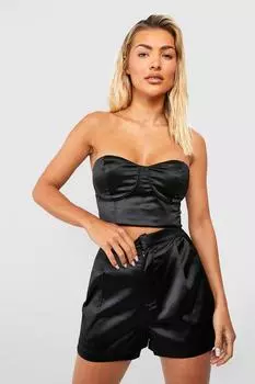 Атласные шорты с высокой посадкой Boohoo, черный