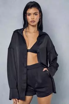 Атласные шорты с высокой талией MISSPAP, черный