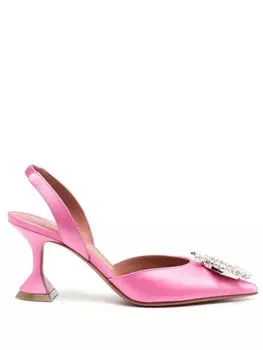 Атласные туфли Begum 70 с ремешком на пятке Amina Muaddi, розовый