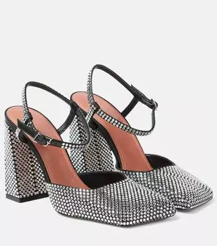 Атласные туфли charlotte 95 с декором Amina Muaddi, черный