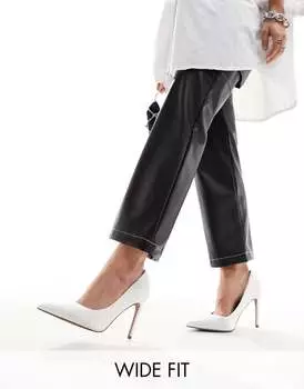 Атласные туфли цвета слоновой кости на высоком остроконечном каблуке ASOS DESIGN Wide Fit Paphos