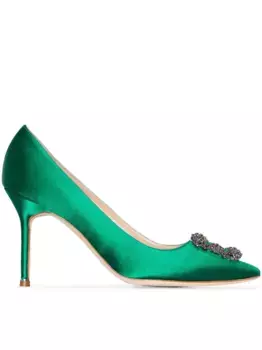 Атласные туфли Hangisi 90 Manolo Blahnik, зеленый