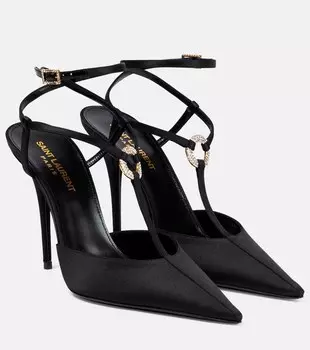 Атласные туфли-лодочки Luna 105 с кристаллами Saint Laurent, черный