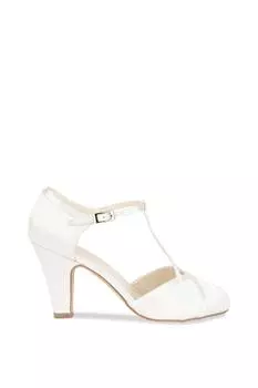 Атласные туфли-лодочки «Можжевельник» на высоком каблуке с круглым носком и Т-образной планкой Paradox London, белый