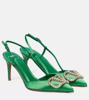 Атласные туфли-лодочки с ремешком на пятке VLogo Valentino Garavani, зеленый