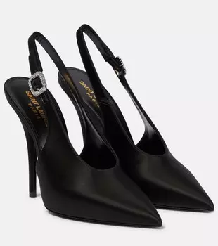 Атласные туфли-лодочки Yasmeen 115 с ремешком на пятке Saint Laurent, черный