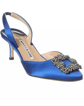 Атласные туфли Manolo Blahnik Hangisi 50 с пяткой на пятке, синий
