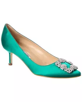Атласные туфли Manolo Blahnik Hangisi 50, зеленый