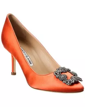 Атласные туфли Manolo Blahnik Hangisi 70, оранжевый
