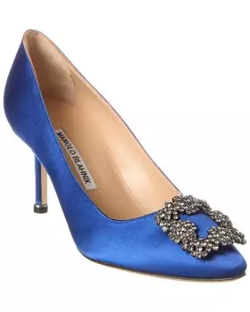 Атласные туфли Manolo Blahnik Hangisi 70, синий