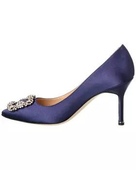 Атласные туфли Manolo Blahnik Hangisi 90, синий