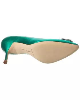 Атласные туфли Manolo Blahnik Hangisi 90, зеленый
